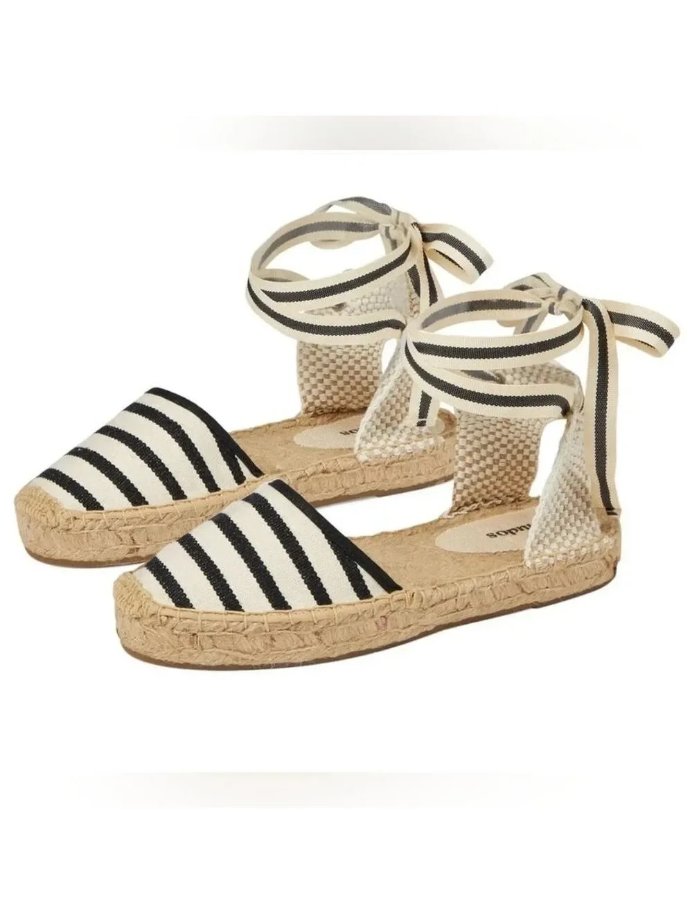 Soludos Espadrille Ankle-Tie Flats Women’s 7.5 New w/ Sticker Nautical Stripe